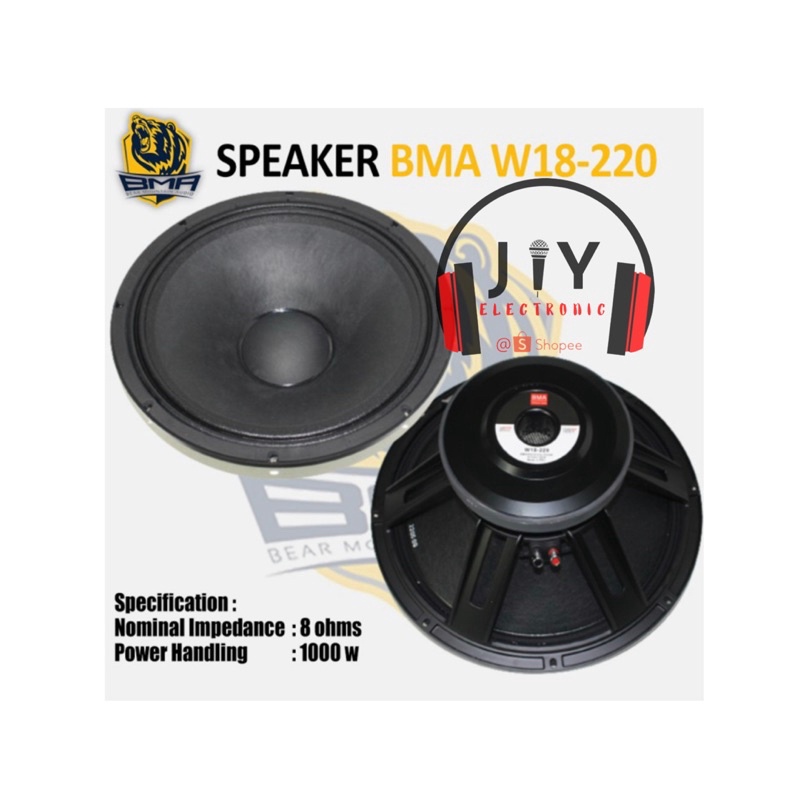 Speaker BMA 18 inch W18-220 Speaker Komponen BMA