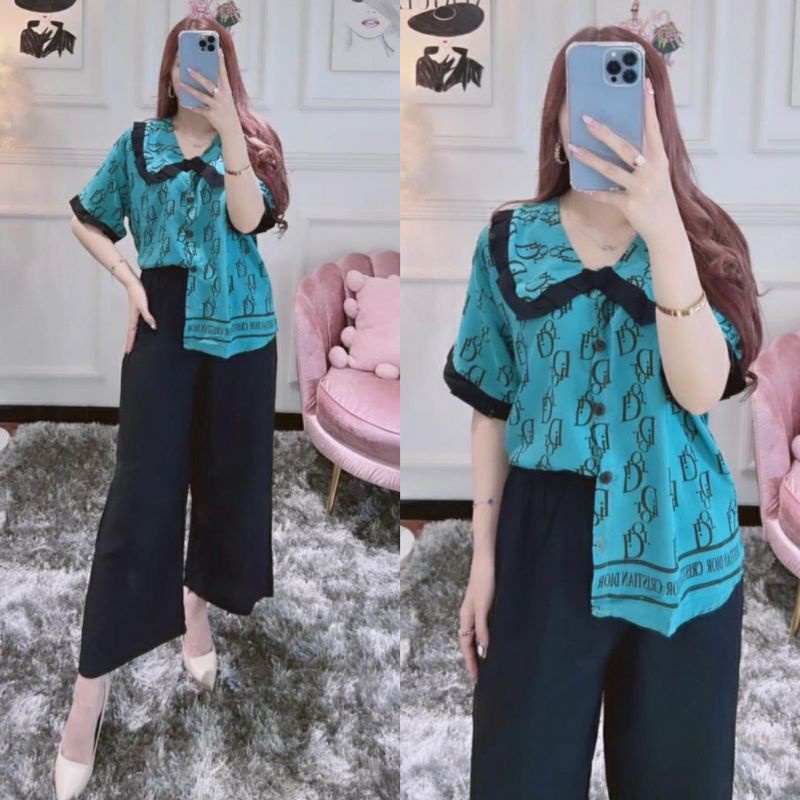 setelan wanita lengan pendek dewasa kekinian one set terbaru bahan rayon premium