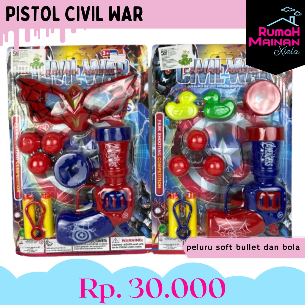 [RMX]  PISTOL CIVIL WAR - MAINAN PISTOL TEMBAKAN NERF BOLA SOFT BULLET