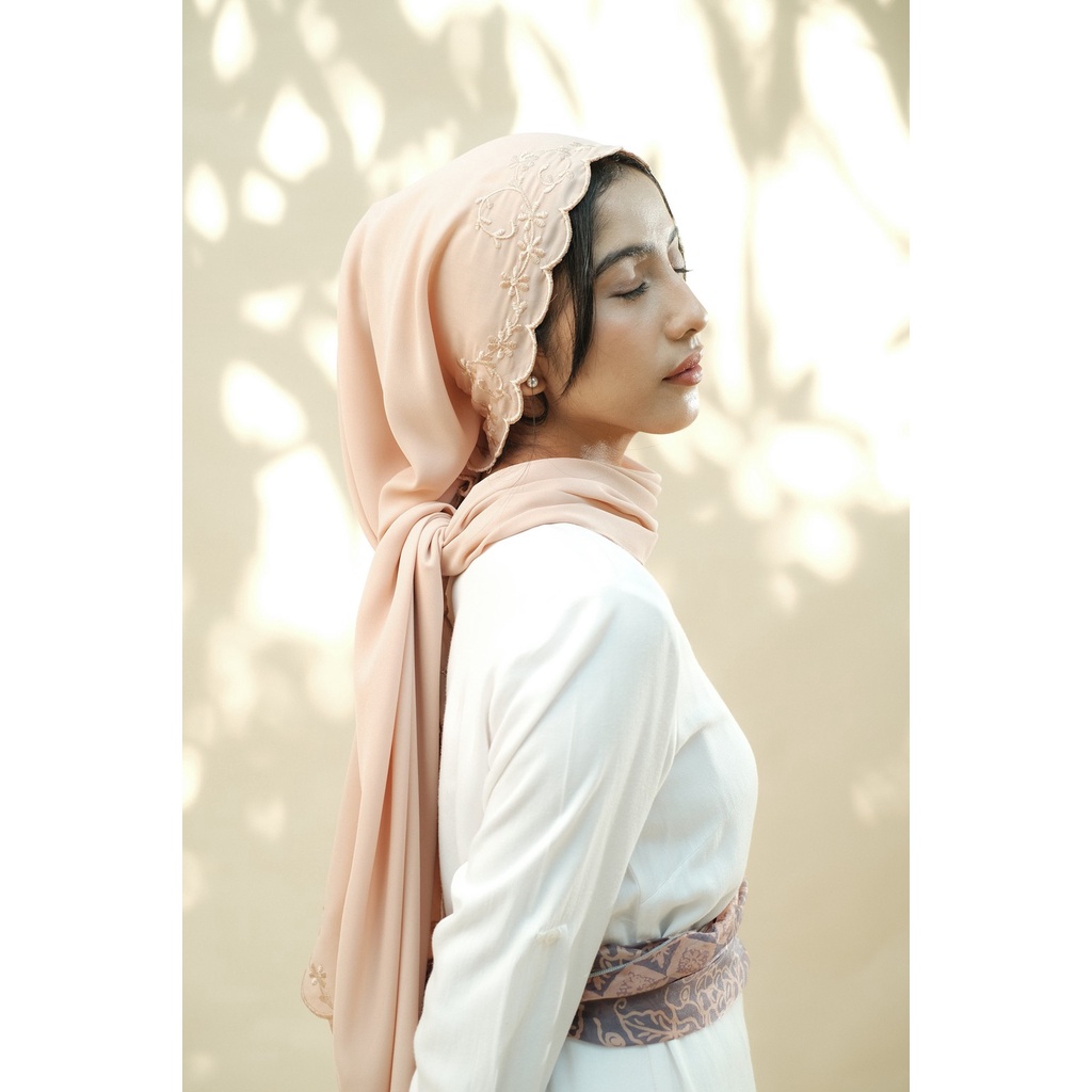 RATU Embroidery HIjab Shawl - Flora - Almond