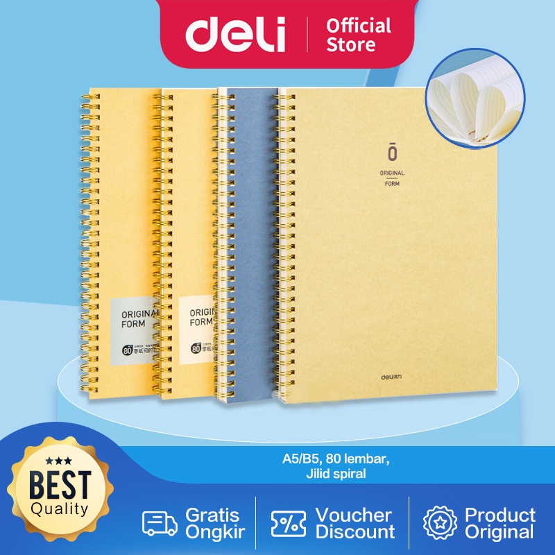 

Deli Loose Leaf Notebook/ Buku Tulis Spiral A5/B5 80 Lembar Hard Cover Notebook Simple GLX580