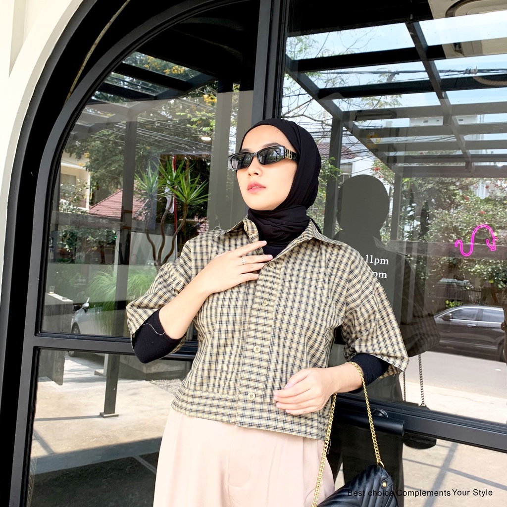 Zena Crop Basic Atasan Wanita Kemeja Sirt By Mahyra