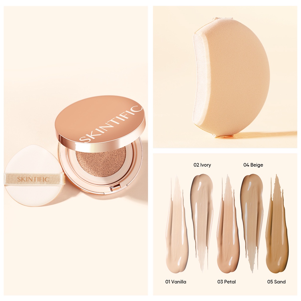 SKINTIFIC Cover All Perfect Cushion High Coverage Poreless &amp; Flawless Foundation 24H Long-lasting SPF35 PA++++ BPOM