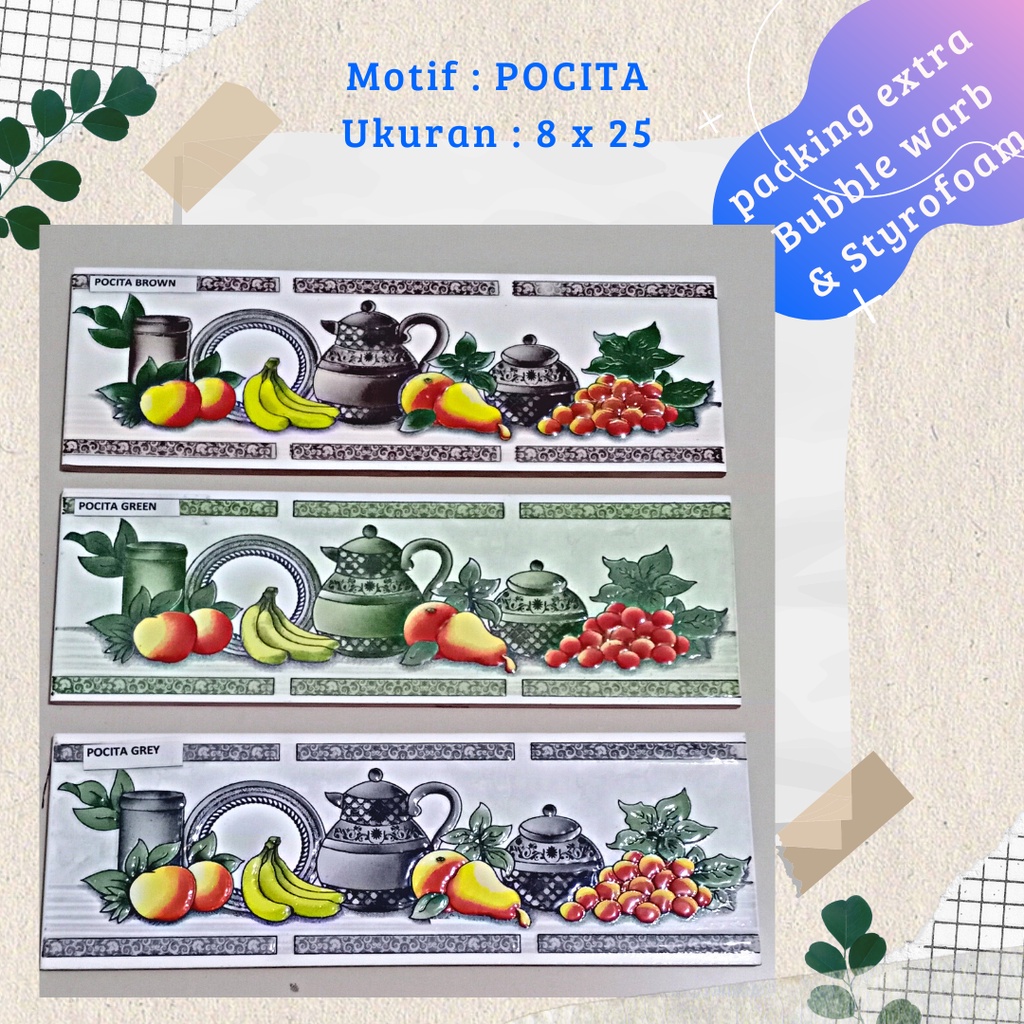 list keramik dinding dapur / kitchen set minimalis motif pocita ukuran 8x25