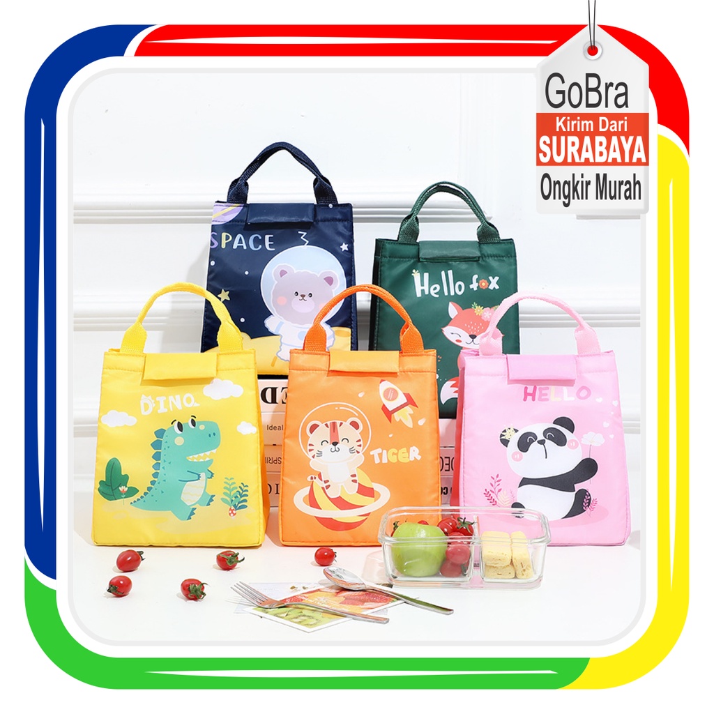 Gobra ♕ PA072 Tas Bekal Karakter Lucu Besar Lunch Cooler Bag Makanan Aluminium Kotak Makan Import Murah