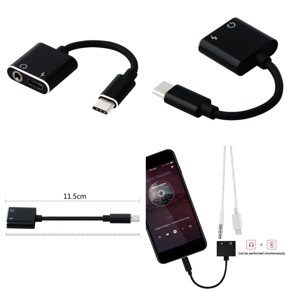 Headset Jack Adapter Splitter Audio Adaptor USB Type C to AUX 3.5mm - Kabel Jak Mic Headphone Sambun