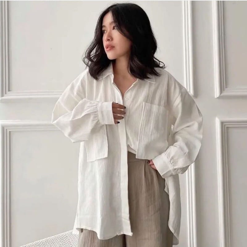 (MSB) KEMEJA VALESKA OVERSIZE FULL KANCING BLOUSE WANITA POLO LINEN