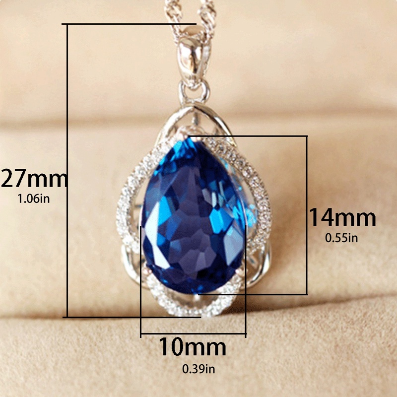 Kalung Liontin Water Drop Cubic Zirconia Biru Untuk Wanita