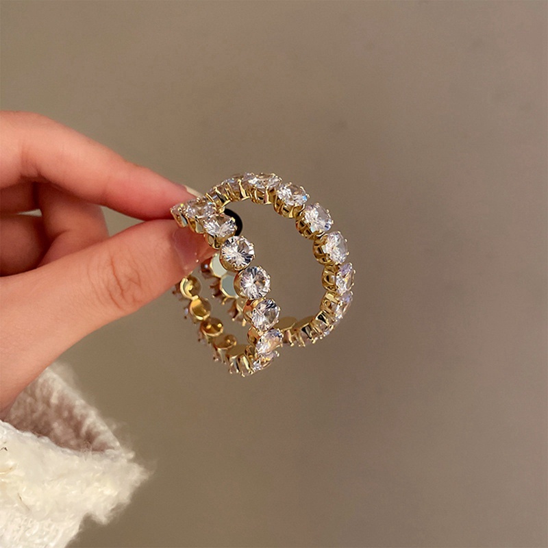 Anting Hoop Kristal Zircon Kubik Bentuk Bulat Warna Hijau Untuk Wanita