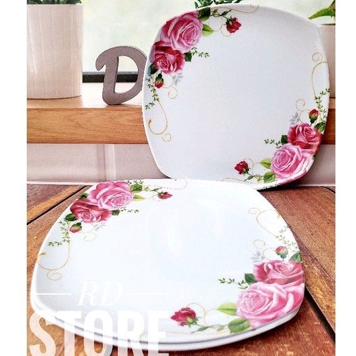 PROMO 3.PCS PIRING PRASMANAN KOTAK SAJI CEPER MOTIF ROSE BAHAN MELAMINE WARE