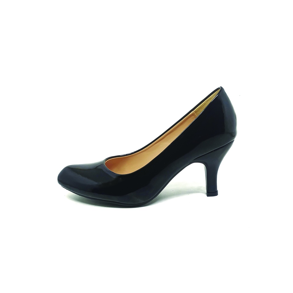 Workswell Sepatu kerja wanita Medium Heels 7cm Kode Duta 2 Hitam Glosy