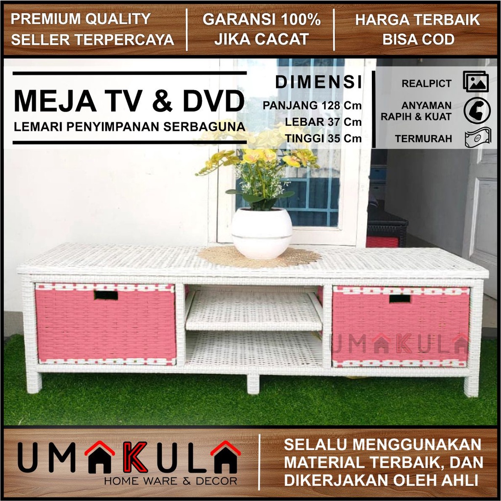 Buffet Bufet Meja TV Lemari Rak Rotan Sintetis 2 Laci Ruang Tamu Serbaguna Minimalis Murah Terbaru