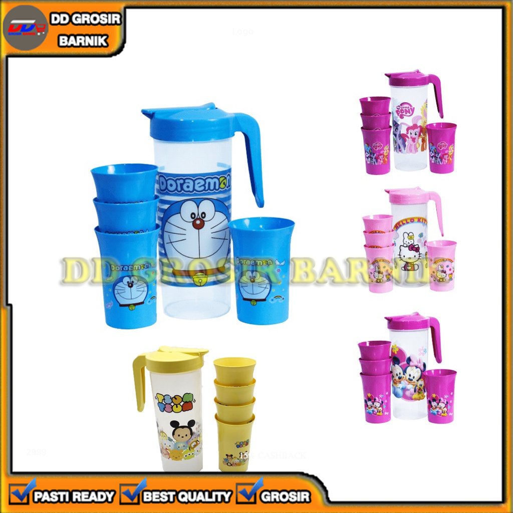 [DGB] TEKO GELAS PLASTIK BERANAK SET KARAKTER 5IN1 5 IN 1 CANGKIR KETEL TEMPAT MINUM UNIK BPA FREE