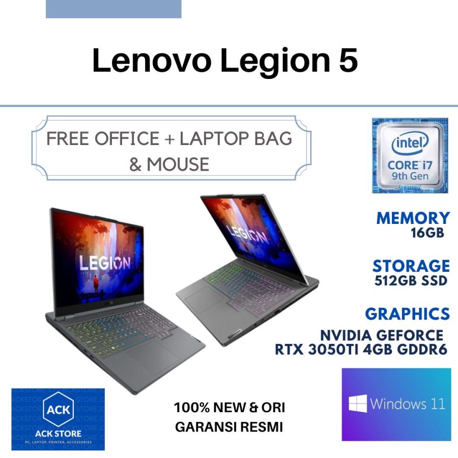 Lenovo Legion 5 3HID 16GB SSD 512GB RTX 3050Ti 4GB W11 OHS