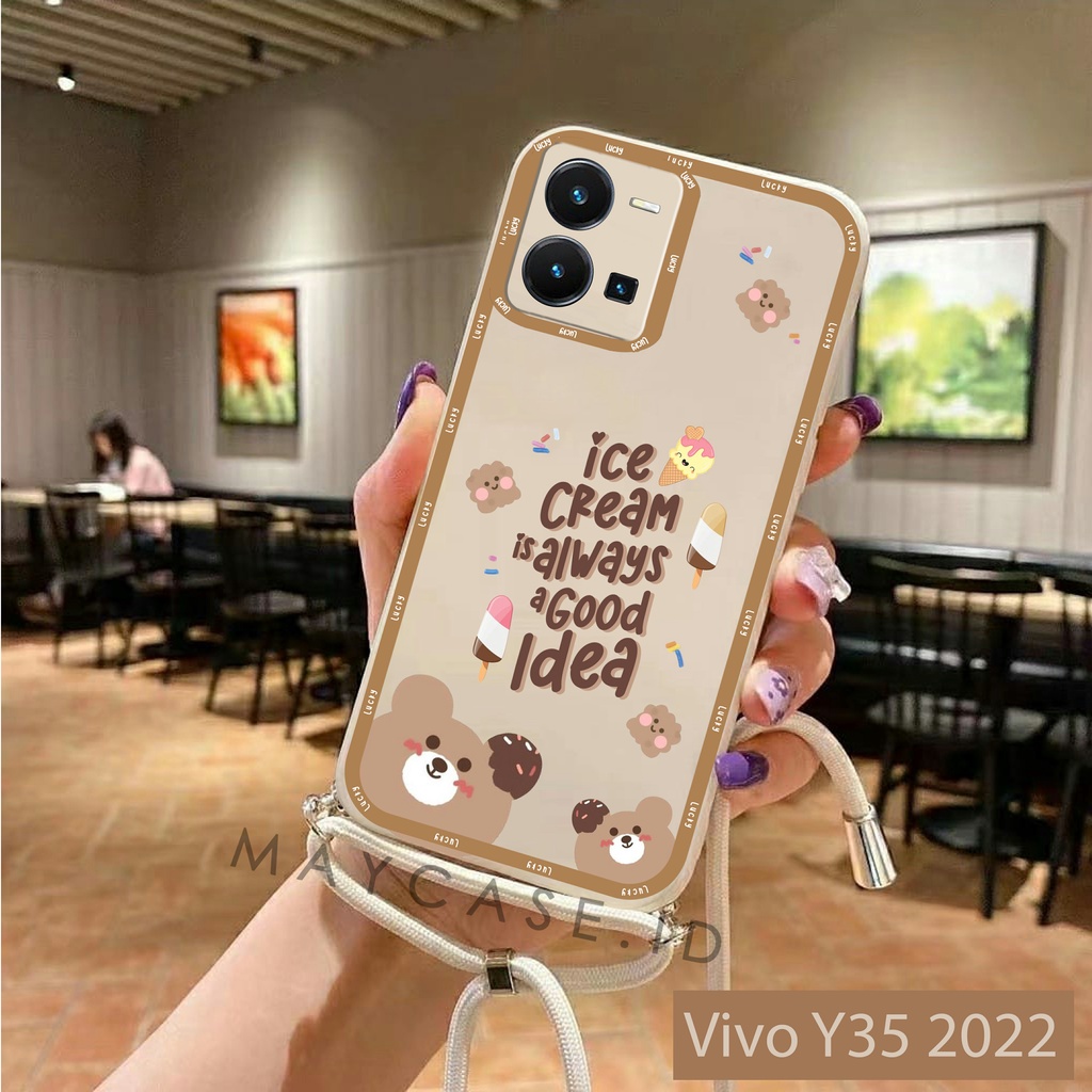Softcase Macaron Motif Bear + Tali Sling Vivo Y35 2022 Y22 2022 Y15S Y75 T1 5G Y21 Y33S Y12S Y20 Y20