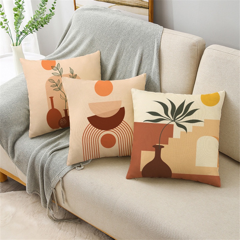 TORAIN Sarung Bantal 40x40cm Cetak Linen Bantal Dekoratif Sofa Morandi Estetika Rumah