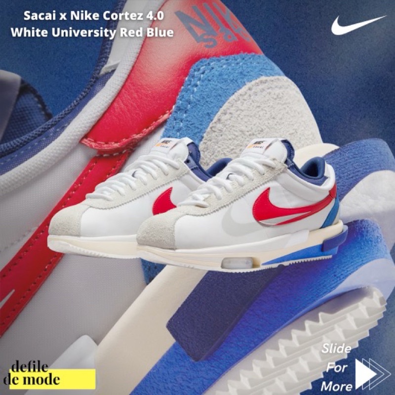 NIKE SACAI CORTEZ 4.0 WHITE UNIVERSITY RED BLUE