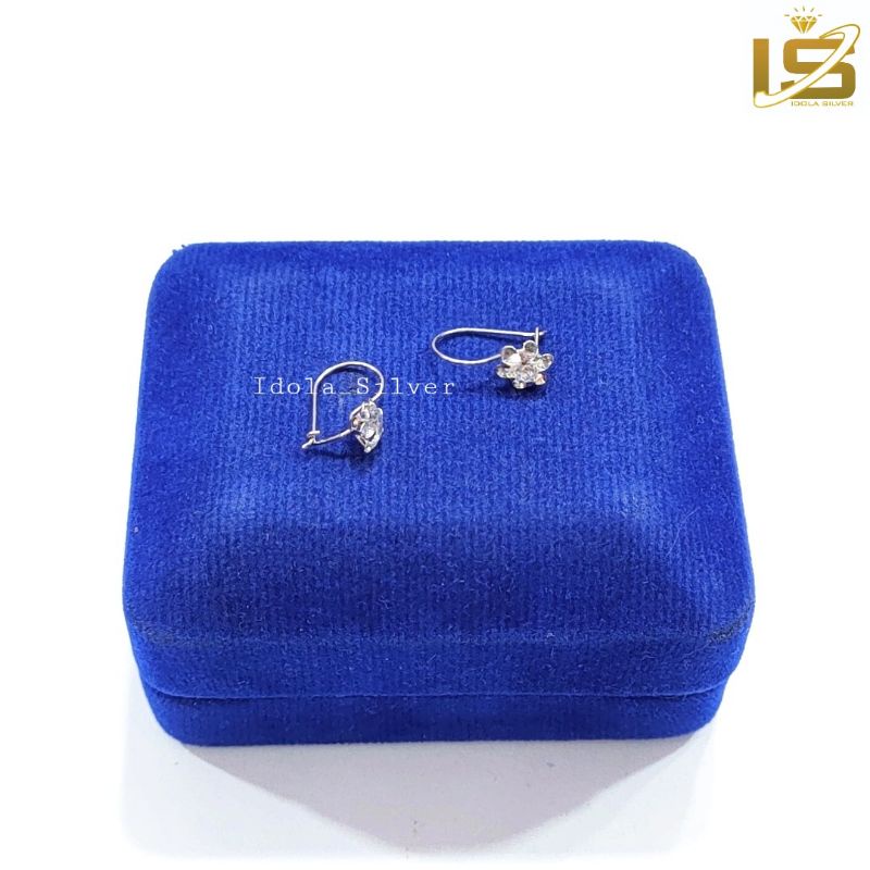 ANTING PERAK ASLI SILVER 925 LAPIS EMAS PUTIH MODEL KAIT 1 PERMATA / MODEL ASUR - PERHIASAN PERAK WANITA