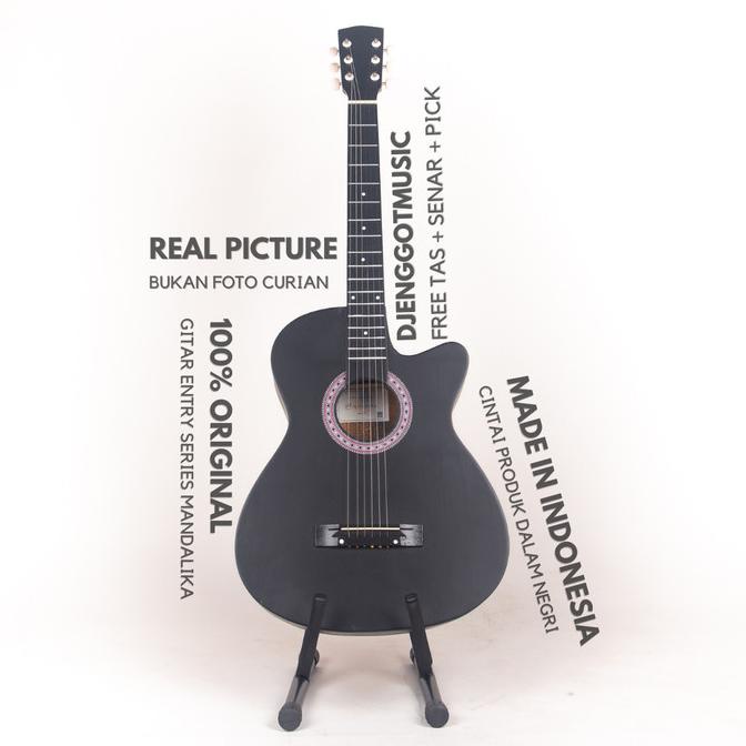 [Paket Lengkap] Gitar Akustik Hitam Mandalika S-01 Murah Fullset