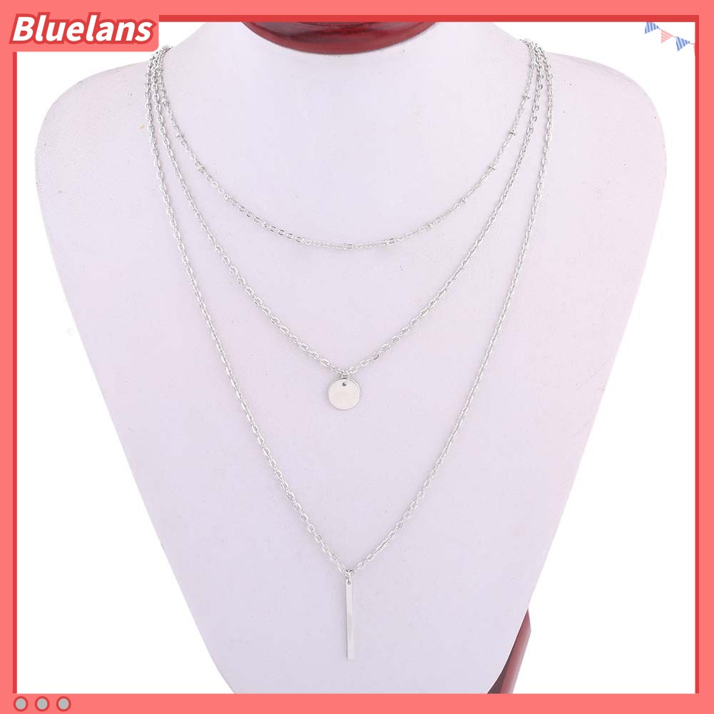 Bluelans Fashion Women 3 Layer Bar Round Pendant Long Chain Necklace Party Jewelry Gift