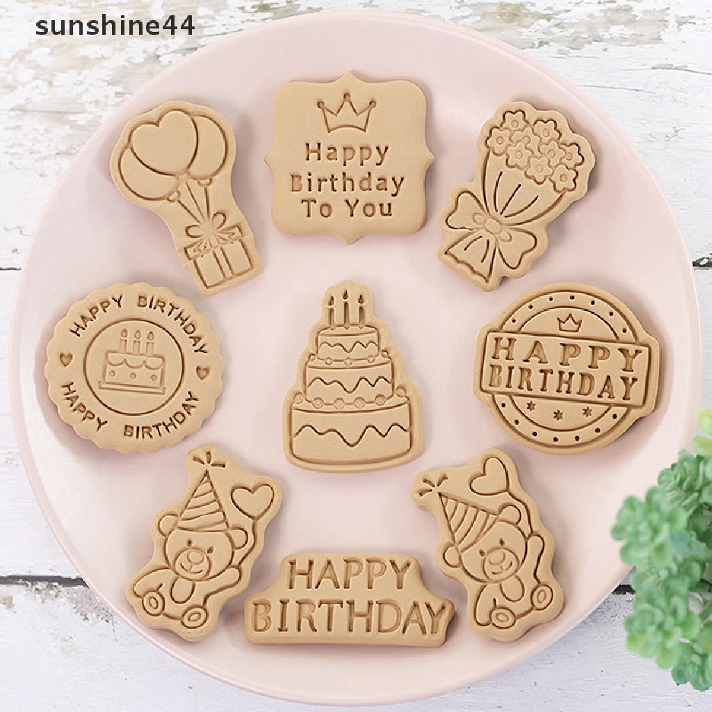 Sunshine 8Pcs / Set Cetakan Kue / Biskuit 3D Bahan Plastik Tema Ulang Tahun