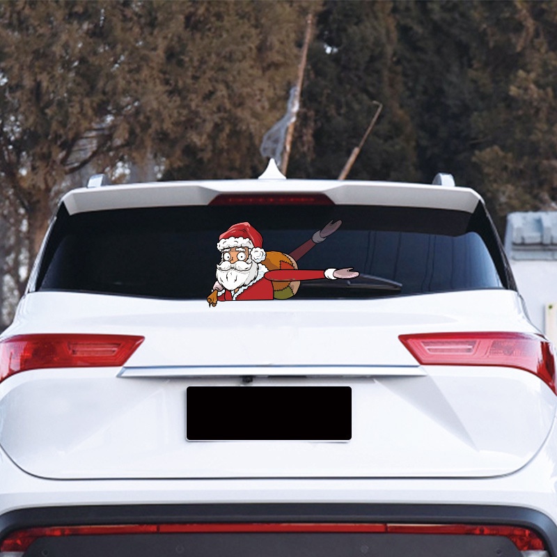 Stiker Wiper Belakang Mobil Motif Kartun Santa Claus Natal Tahan Air Untuk Dekorasi