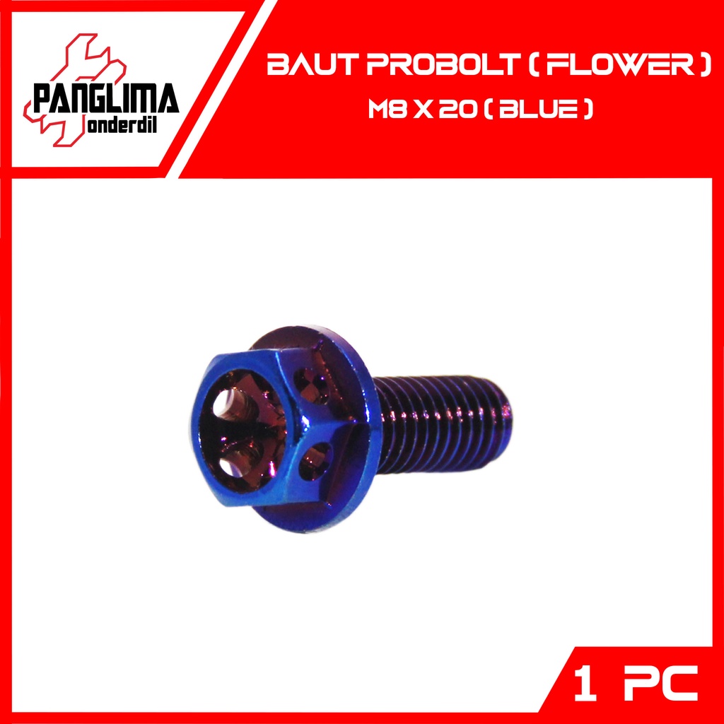 Baut Probolt M8x20-8x20 Flower Honda Matic Drat 12 Scoopy Old-FI-New LED &amp; Spacy Lama Karbu-F1 Blue-Biru Baud Pro Bolt Tutup Oli Gardan