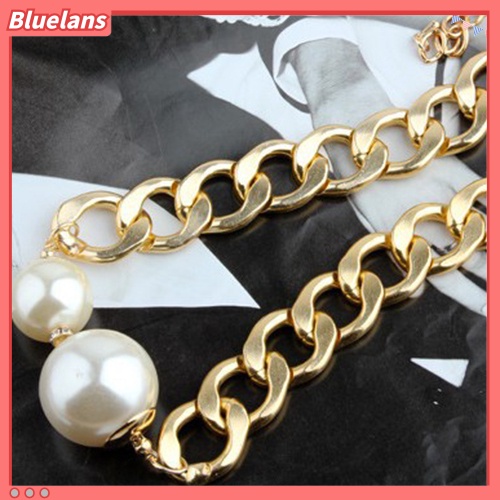 Bluelans Women Fashion Big Faux Pearls Curb Chain Choker Collar Statement Necklace