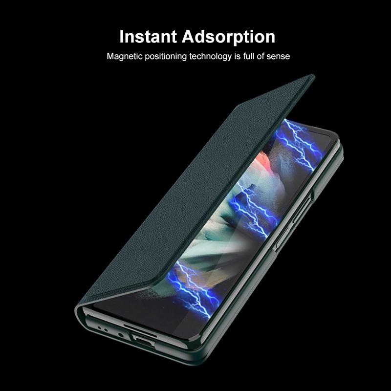 Luxury Flip Lychee Pu Leather Folding Full Cover Mobile Phone Cover Case For Samsung Galaxy Z Fold 3