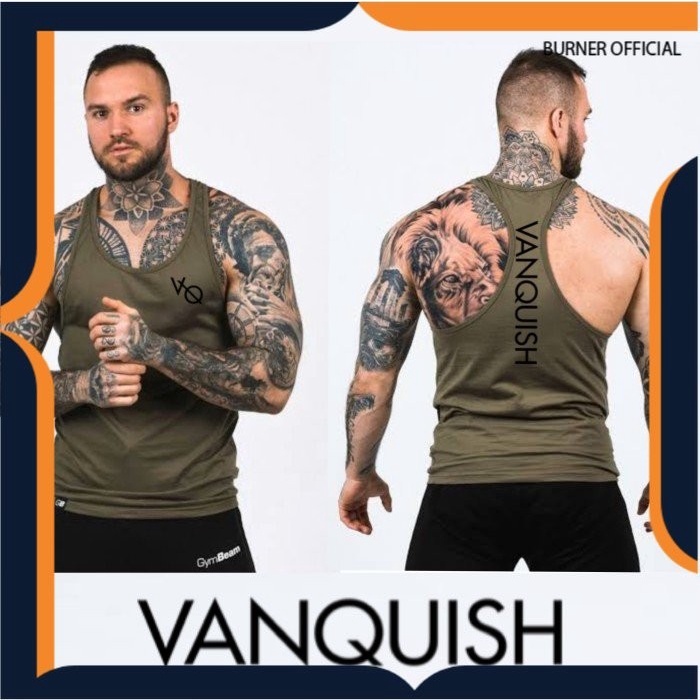 Singlet pria Gym hijau army Fitnes / Kaos Training running olahraga