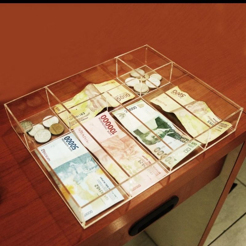 Akrilik tempat uang kasir/kotak uang laci kasir