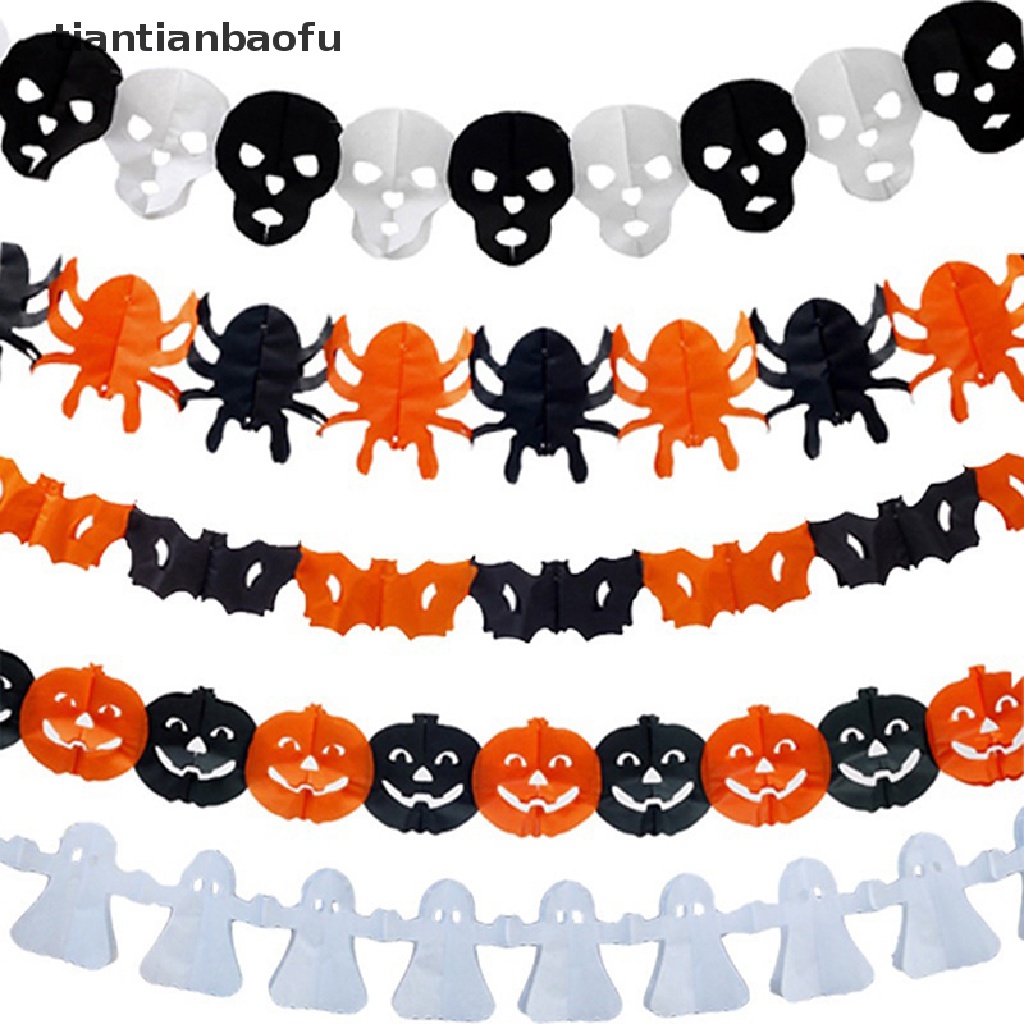 [tiantianbaofu] 3 Meter Halloween Hanging Garland Bung Bat Pumpkin Ghosts Spider Paper Banner