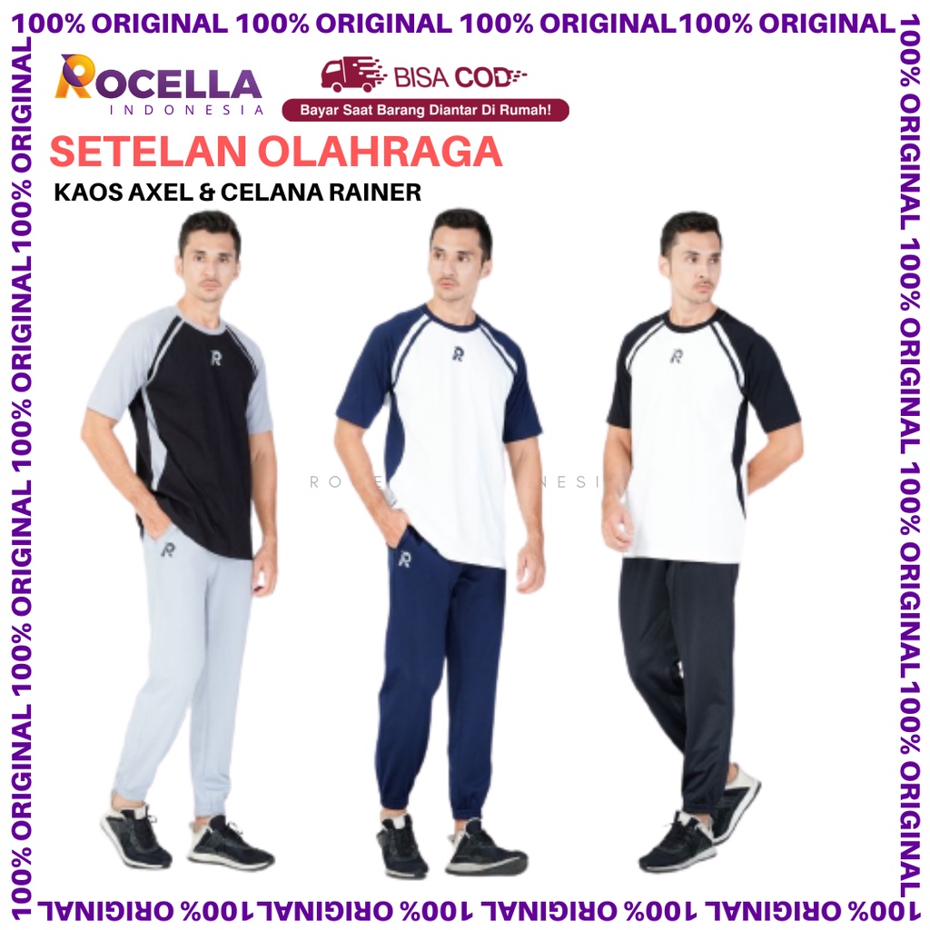 Setelan Olahraga Pria Rocella Kaos Axel dan Celana Rainer/Seragam Olahraga Pria Pakaian Olahraga Pri