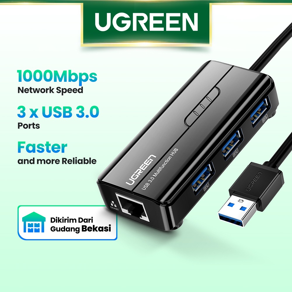 【Stok Produk di Indonesia】Ugreen Adapter usb hubJaringan LAN Ethernet USB 3.0 1000Mbps Untuk xiaomi mi box Mac OS Chromebook Nintendo Switch Windows 10 Laptop