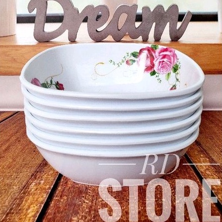 PROMO 6.PCS MANGKOK KOTAK MOTIF ROSE BAHAN MELAMINE WARE TEBAL DAN KUAT ANTI PANAS