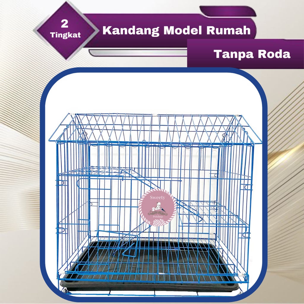 KANDANG KUCING 2 TINGKAT MODEL RUMAH 60X40X70 + RODA