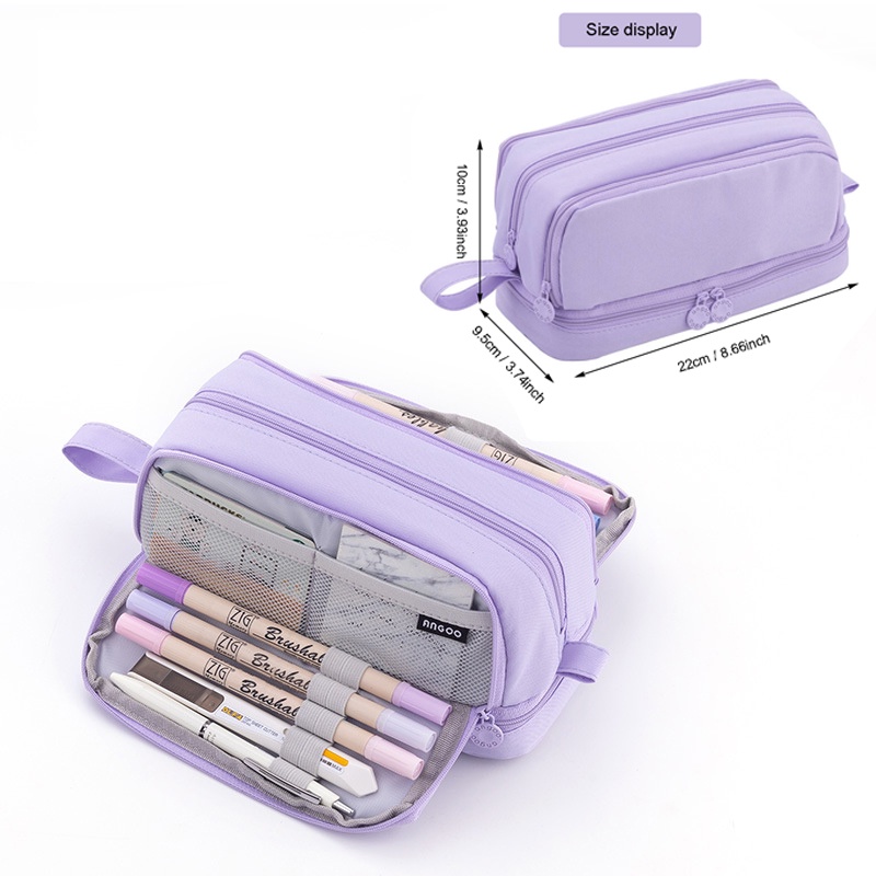

3/4 Compartments School Purple Pencil Case Pen Bag Student Large Capacity Pencil Cases for Caculator