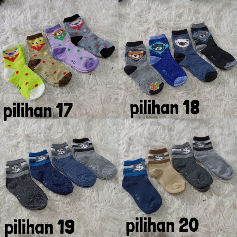 4 pasang kaos kaki anak  umur 4-7 tahun size 8-12