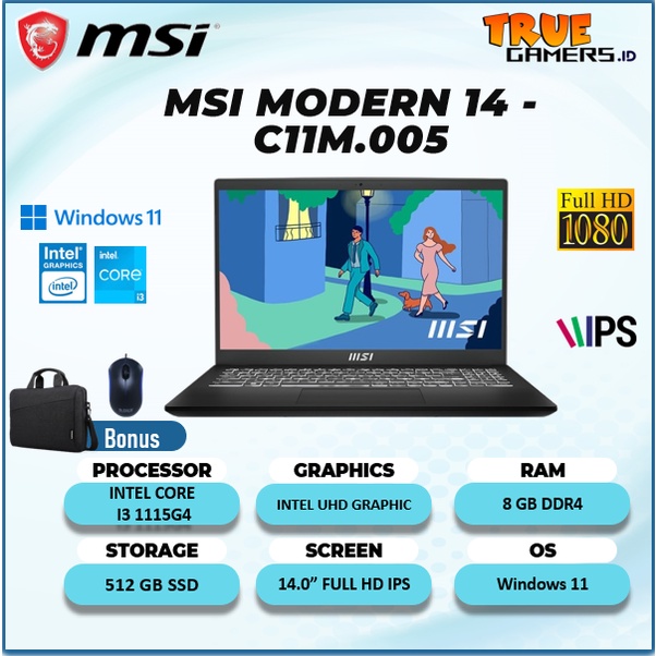 MSI MODERN 14 I3 1115G4 8GB 512SSD W11 14.0FHD IPS BLIT 1YR GRY