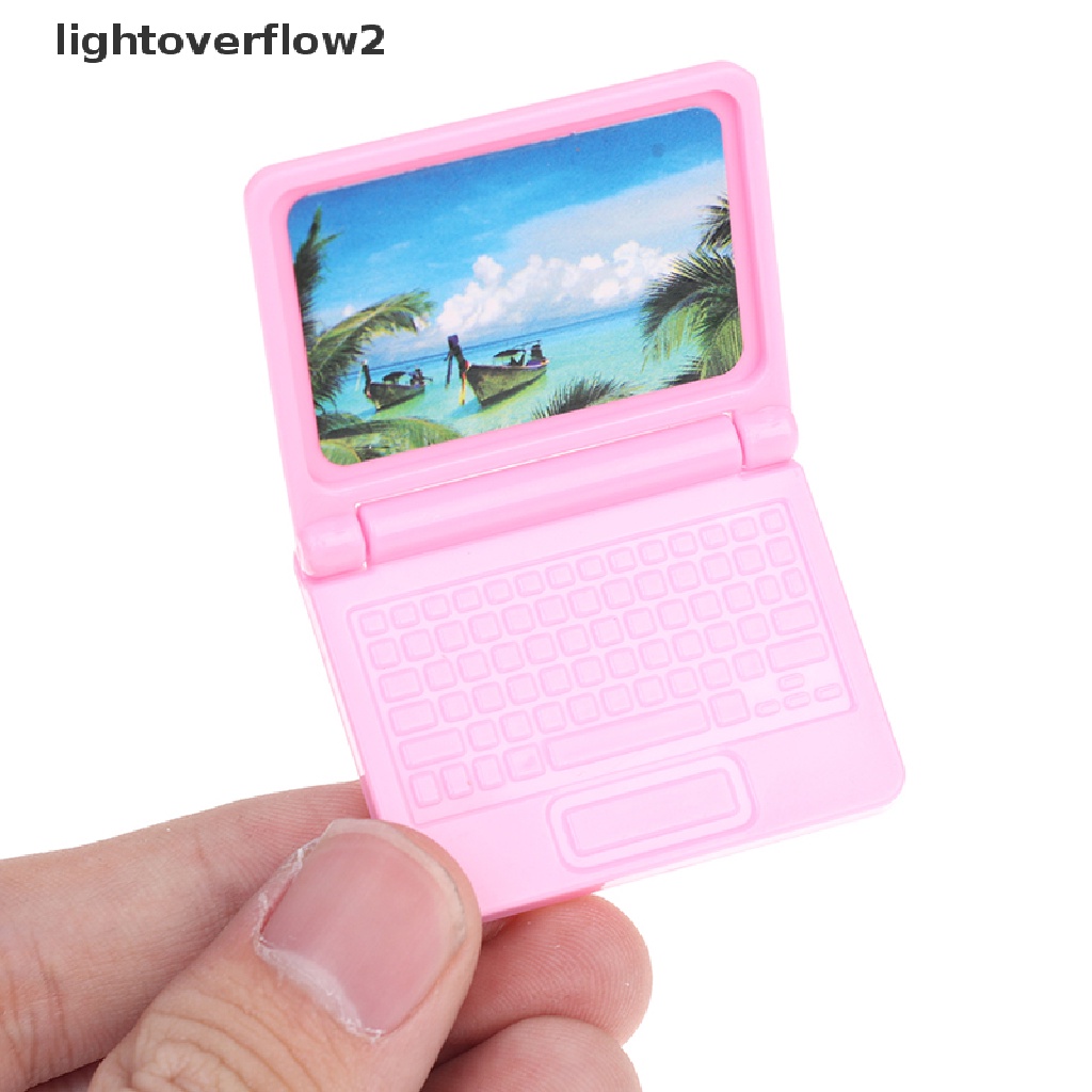 (lightoverflow2) 2pcs / Set Miniatur Laptop Skala 1: 12 Untuk Rumah Boneka