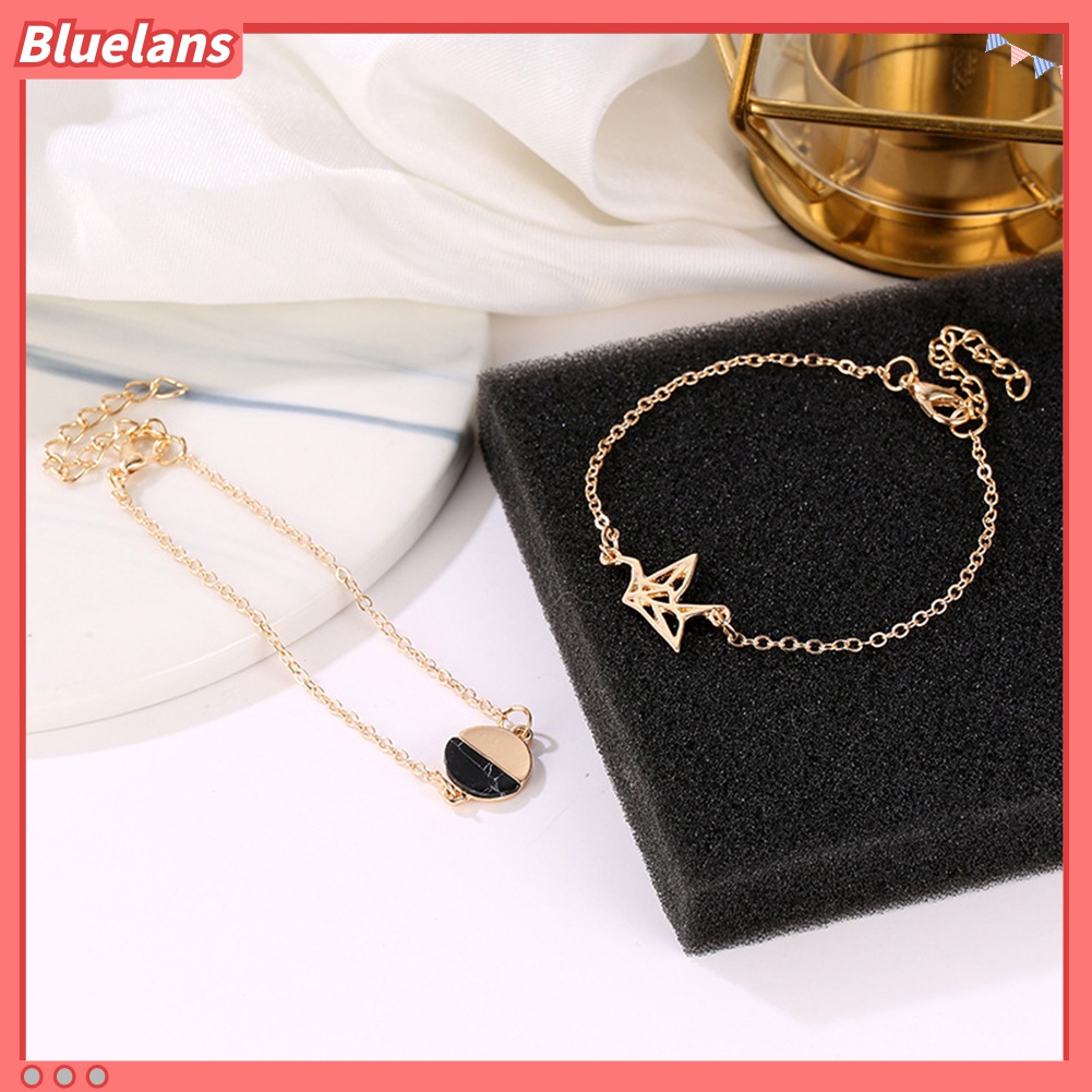 2pcs / Set Gelang Rantai Bentuk Merpati Bulat Model Hollow Untuk Wanita