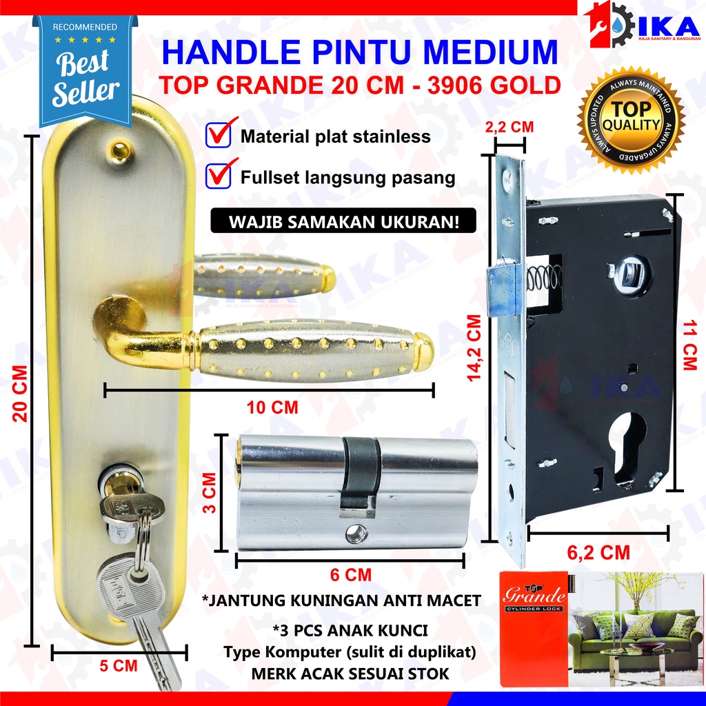 Kunci Pintu TOP GRANDE Silinder Kumplit Set 20 cm l Gagang l Handle I Dus Merah