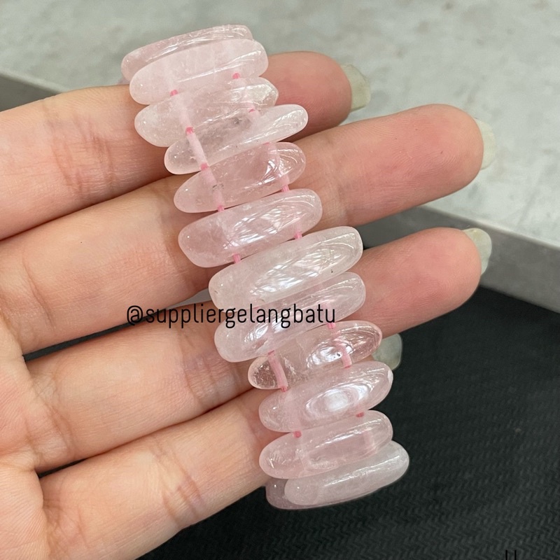 GELANG BATU ROSE QUARTZ nugget pink lucu giok akik natural alami