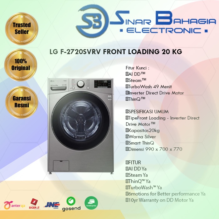 LG F-2720SVRV FRONT LOADING 20 KG (NEW) (KHUSUS BANDUNG)