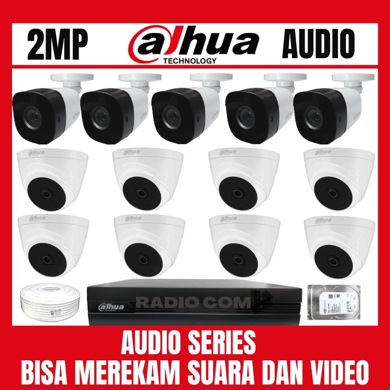 PAKET CCTV DAHUA 2MP 16 CHANNEL 13 CAMERA AUDIO BISA MEREKAM SUARA DAN VIDEO