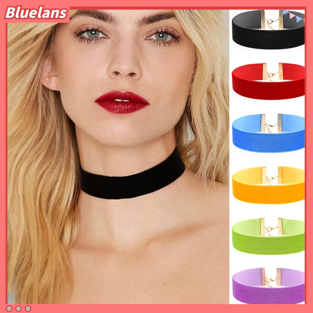 Kalung Choker Model Lebar Bahan Velvet Lembut Gaya Gothic Untuk Wanita