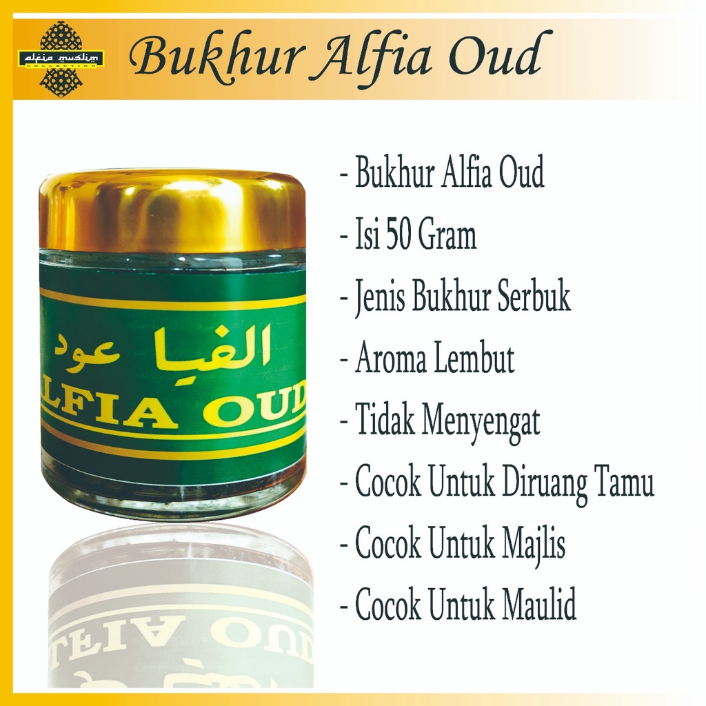Buhur Oud Alfia Bukhur Oud Dupa Wangi Bakhoor Aromaterapi &amp; Pengharum Ruangan Isi 50 Gram