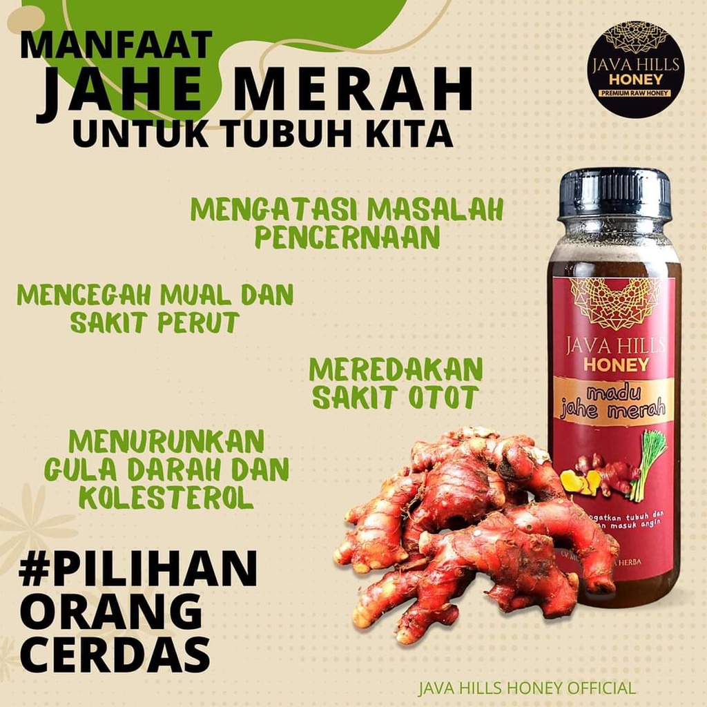 GRATIS SENDOK KAYU / MADU JAHE MERAH BY MUMTAZ JAVA HERBA (Java Hills Honey) 330gr