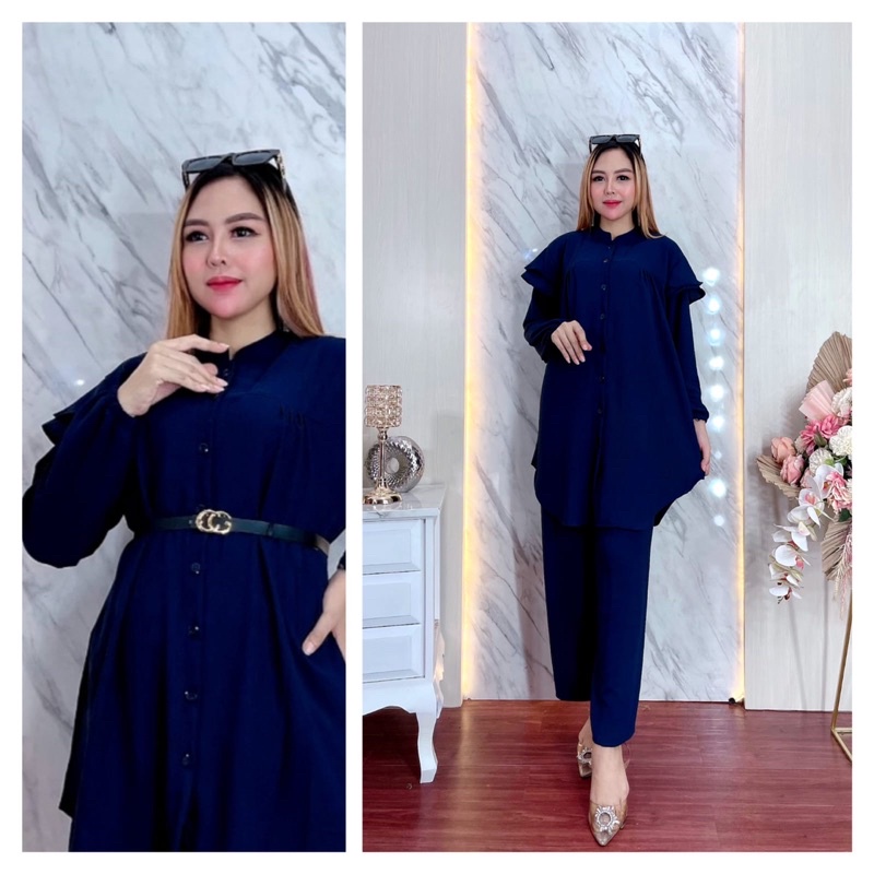 ONE SET TUNIK NABILA TERBARU | ATASAN BAWAHAN WANITA ELEGAN CRINCLE PREMIUM