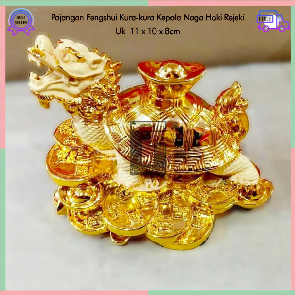 Patung Pajangan Hiasan Dekorasi Kado Hadiah Imlek Sincia Cny 2023 Hewan Kura Kura KuraKura Penyu Turtle Kepala Kaki Shio Sio Naga Dragon Head Lungkui Coin Koin Amulet Hoki Lucky Amulet Rejeki Keberuntungan Feng Shui Gold Emas Kilap Kuningan Kecil Mini